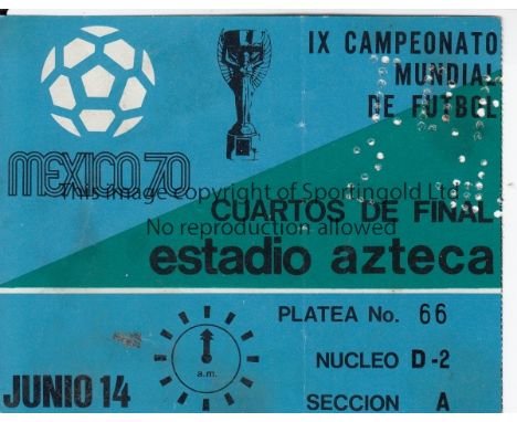 1970 WORLD CUP MEXICO       Ticket for Uruguay v Russia 14th June Quarter-Final in the Aztec Stadium, slight vertical crease.