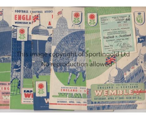 ENGLAND FOOTBALL PROGRAMMES     Twenty home programmes, v Scotland 9/4/1949 with ticket, v. Scotland X 2, one with no staples