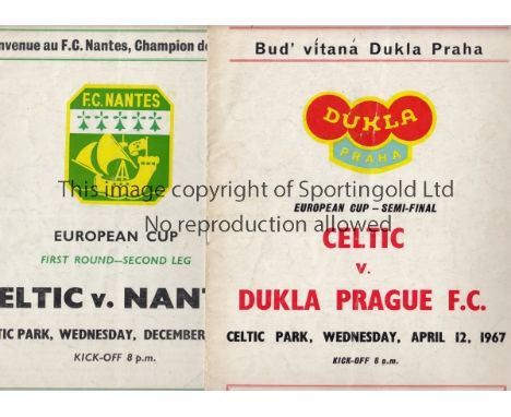 CELTIC   Two Celtic home programmes from the 1966/67 European Cup winning season v Nantes 1st Round (number/score on front) a