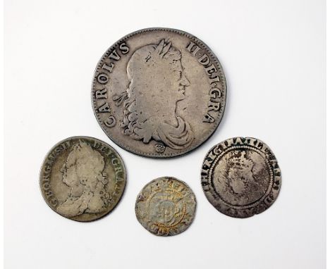 A Charles II crown, dated 1662, first bust, rose below, S.3350, together with a George II shilling , dated 1758, S. 3704, an 