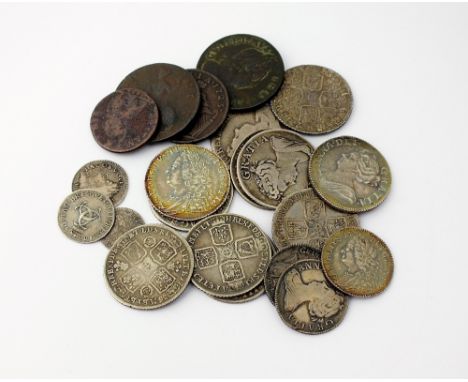 A collection of milled silver, Charles II to George II, comprising; shillings dated 1696, 1707, 1711, 1712, 1723 x 2, 1736, 1