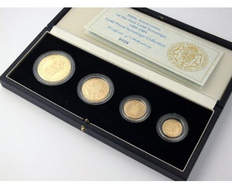 Royal Mint 500th Anniversary of the first gold sovereign,1489 to 1989, gold proof sovereign collection, comprising; five poun