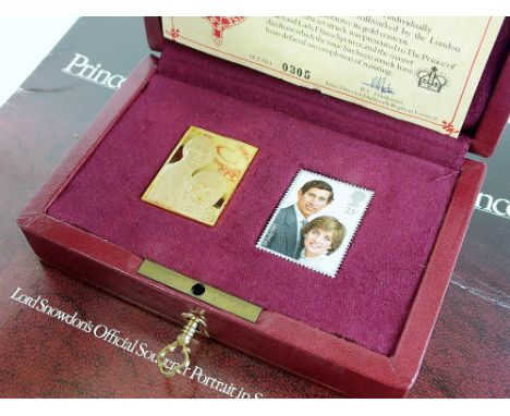 The Royal Wedding official portrait, The Prince of Wales and Lady Diana Spencer commemorative 18ct gold stamp, limited editio