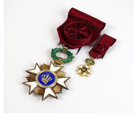 An officers silver gilt and polychrome enamel Order of the Crown of Belgium, 1918, within fitted case and with miniature orde