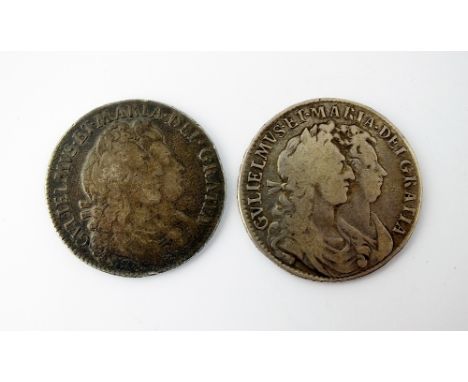 Two William and Mary half crowns, one dated 1689, first busts, Primo edge, first shield, ref S. 3434 and one dated 1692, seco
