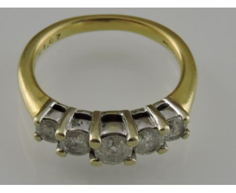 18ct yellow gold five stone diamond ring over 1ct. 