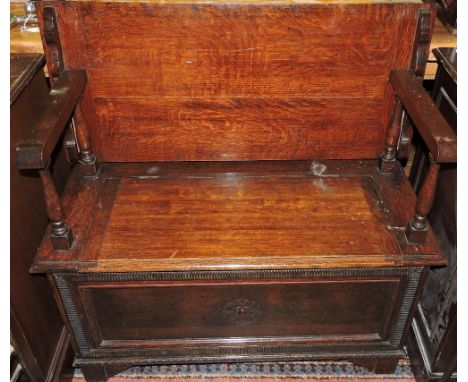 An oak Monk's bench, w:92cm