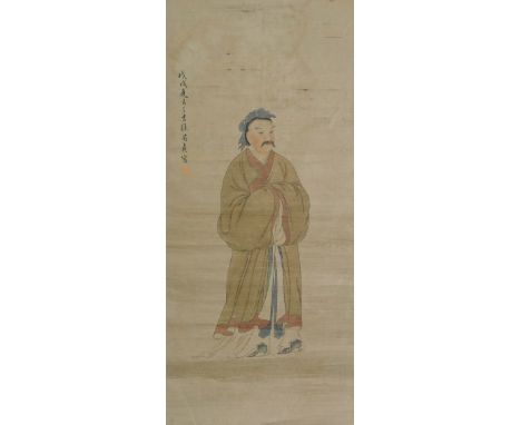A Chinese scroll painting of a scholar. 