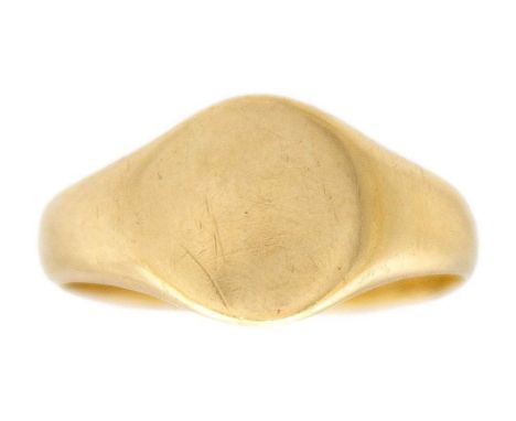An 18k yellow gold ladies' signet ring. London hallmark, size I, weight 2.8g.
