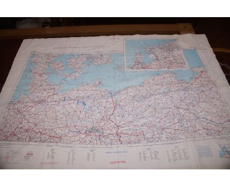 Restricted RAF pilots silk map, double sided, Amsterdam -Hamburg-Berlin-Warsaw, reverse Vilna-Minsk, first edition G.S.G.S