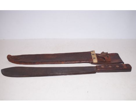 WW2 British army jungle Machette- dated 1942 makers stamp J.J.B- War department stamp, riveted handle and leather scabbard st