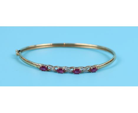 Gold ruby &amp; diamond bangle