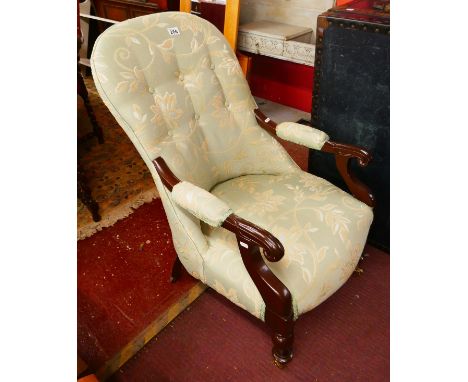 Button back mahogany framed armchair