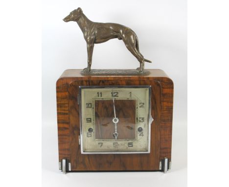 ART DECO MANTEL CLOCK WITH A SQUARE DIAL, ENCLOSING A GERMAN CHIMING AND STRIKING 8 DAY MOVEMENT BY FRANZ HERMLE &amp; SOHNE,