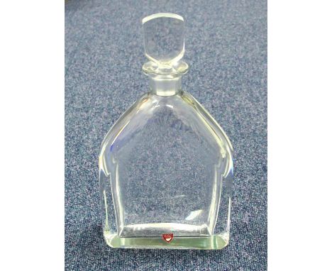 ORREFORS PLAIN GLASS DECANTER WITH STOPPER, SIGNED AND NUMBERED (H.28 CM) 