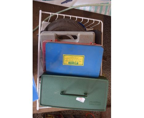 BOX CONTAINING VARIOUS TOOLS INCLUDING TAP AND DIE SET ETC