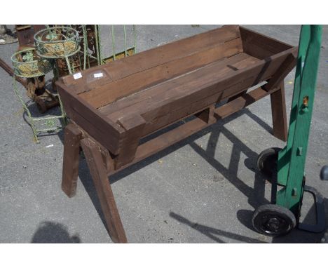 WOODEN TROUGH PLANTER ON STAND