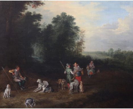 Follower of Ludolph de Jonge (1616-1697) oil on canvas 'The Hunting Party' 26 x 32in.