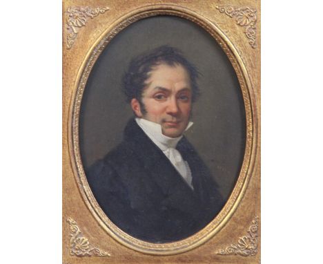 Édouard Pingret (1788-1875) oil on canvas Self portrait inscribed verso 8.5 x 6.5in., framed to the oval