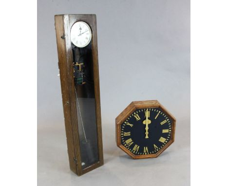 An oak cased Synchronome electric wall clock, with slave dial, clock 4ft 2in.