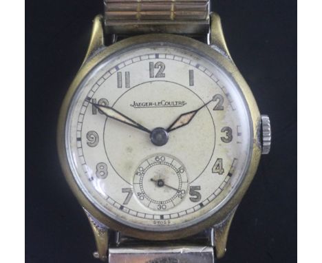 A gentleman's 1930's/1940's steel and gilt Jaeger Le Coultre manual wind wrist watch, with Arabic dial and subsidiary seconds