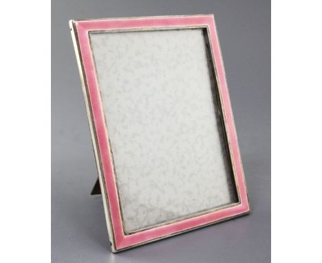 An early 1930's silver and pink guilloche enamel mounted rectangular photograph frame by S.W. Goode & Co, Birmingham, 1931, 2