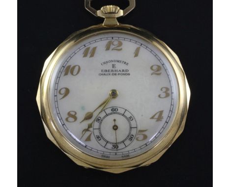 An early 20th century Swiss E. Eberhard 18ct gold and diamond set keyless lever dress pocket watch, the mother of pearl Arabi