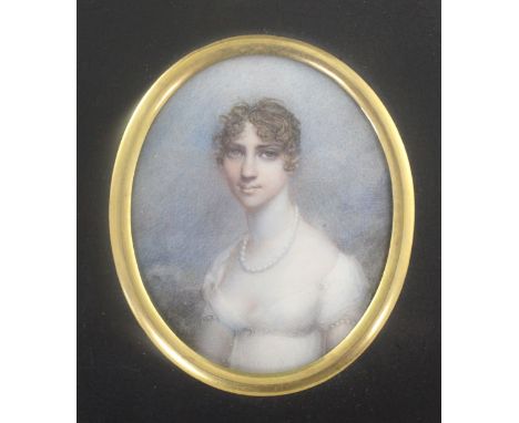 Attributed to Anne Mee (1760-1851) oil on ivory Miniature head and shoulders portrait of a young lady 3.25 x 2.5in.