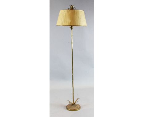 A French Maison Bagues style gilt brass standard lamp, with original shade, H.5ft 9in.