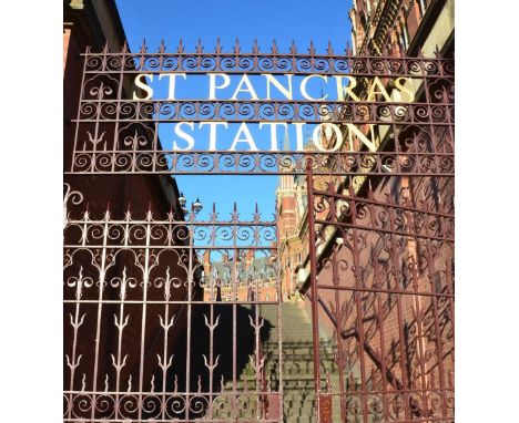 A pair of cast iron gates made from the railing panels at St Pancras Station, H.9ft W.6ft.  These extremely heavy gates are a