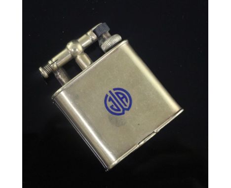 A Dunhill 14ct gold lighter, with blue enamelled monogram, 47mm.