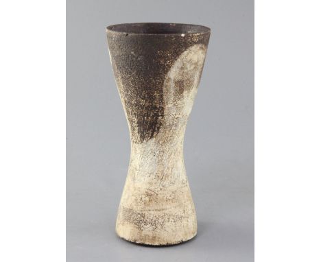 Hans Coper (1920-1981). A waisted vase stoneware vase, the surface with alternating cream and dark brown patches, impressed m