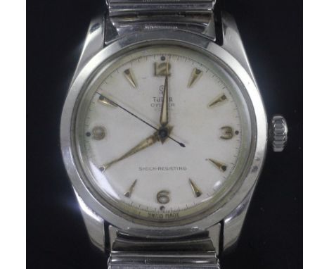 A gentleman's 1940's/1950's stainless steel Tudor Oyster Royal manual wind wrist watch, with baton and quarterly Arabic numer