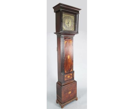 John Smith of Dublin. A George III mahogany and marquetry inlaid 8 day longcase clock with square brass dial 7ft 3in.