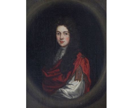 After Sir Godfrey Kneller (1648-1723) oil on canvas Portrait of Wortley Montague (1650-1727) 8.5 x 6.25in.