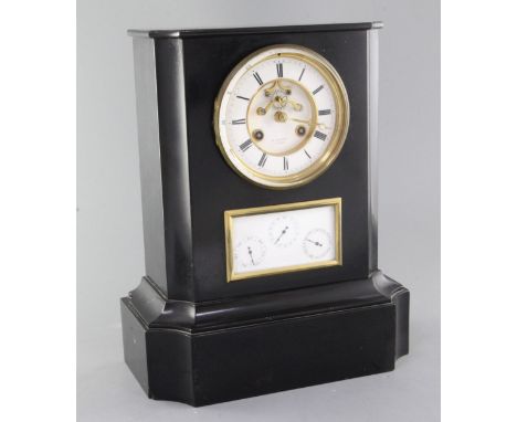 H. Rochat of Paris. A 19th century French black marble mantel clock, with visible escapement and calendar dial showing day, d