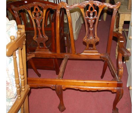 A contemporary Chippendale style mahogany twin parlour seat raised on acanthus leaf capped cabriole forelegs, width 122cm