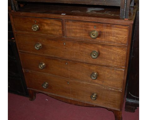 A 19th century mahogany squarefront chest of two short over three long drawers on splayed bracket supports, width 108cm