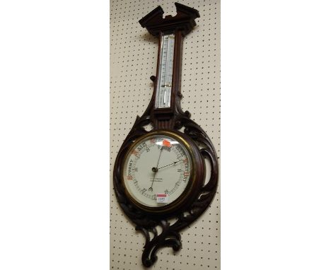 A Victorian carved mahogany aneroid two-dial wheel barometer, the white enamelled dial signed Chambers, Colchester, height 79