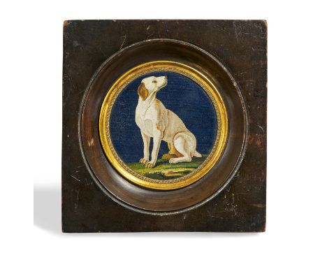 HOCHFEINES MIKROMOSAIK MIT SITZENDEM HUND. Rom. Datierung: Um 1800. Meister/Entwerfer: Giacomo Raffaelli (1753-1836) - zugesc