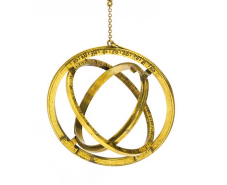 RING-SONNENUHR. Wohl Deutschland. Datierung: Um 1750. Technik: Messing, graviert. Beschreibung: Äquatorialring und Meridianri