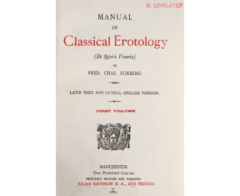 FORBERG, Frederick Charles: “MANUAL OF CLASSICAL ERTOLOGY (De figuris Veris, Latin Text &amp; Literal English Version”; 2 vol