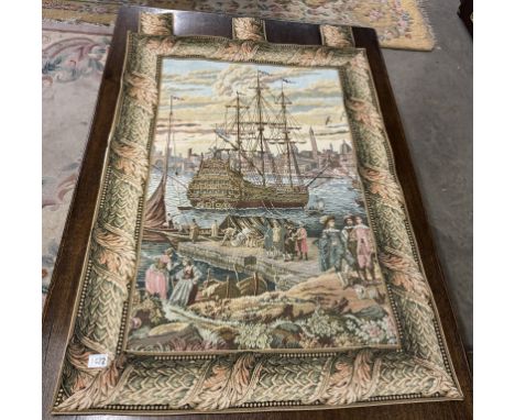 A good quality lined tapestry of a Galleon - 88cm x 118cm, 88cm x 130cm including loops COLLECT ONLY