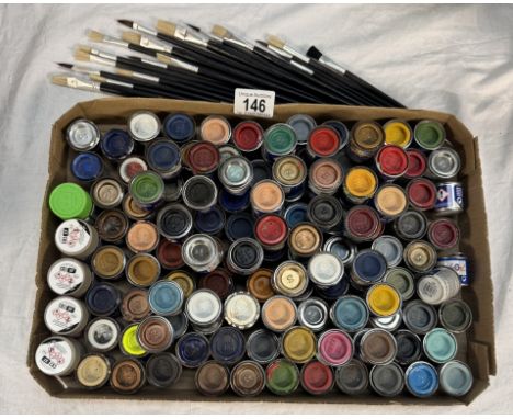 A quantity of small tins of modelles enamel paint &amp; brushes. Collect Only