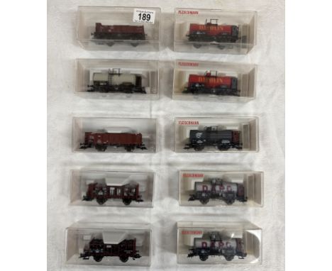10 Boxed Fleischmann HO gauge rolling stock. 5831, 5833 x 2, 5834, 5837, 5840, 5841 x 2 &amp; 5845 x 2