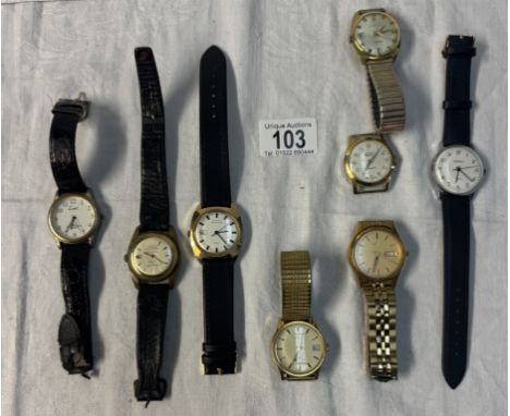 A quantity of mens vintage watches including Swiss made, Arugo, Timex, Caravelle, Seconda &amp; Seiko