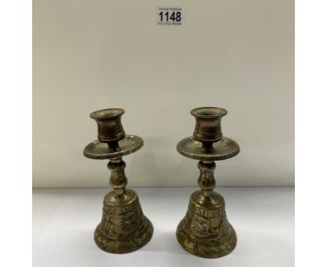 A pair of 1960s brass tavern candlestick bells by Peerage of a much earlier design