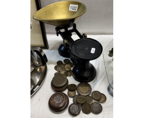 A set of vintage scales &amp; many weights