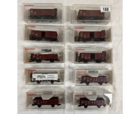 10 Boxed Fleischmann HO gauge rolling stock 5816 x 2, 5866 x2, 5861 x2, 5863 &amp; 5862 x 3