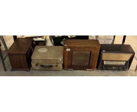 A vintage Stella Bakelite valve radio, model No: MK39971, 2 speaker boxes &amp; a Philips disc jockey major record player